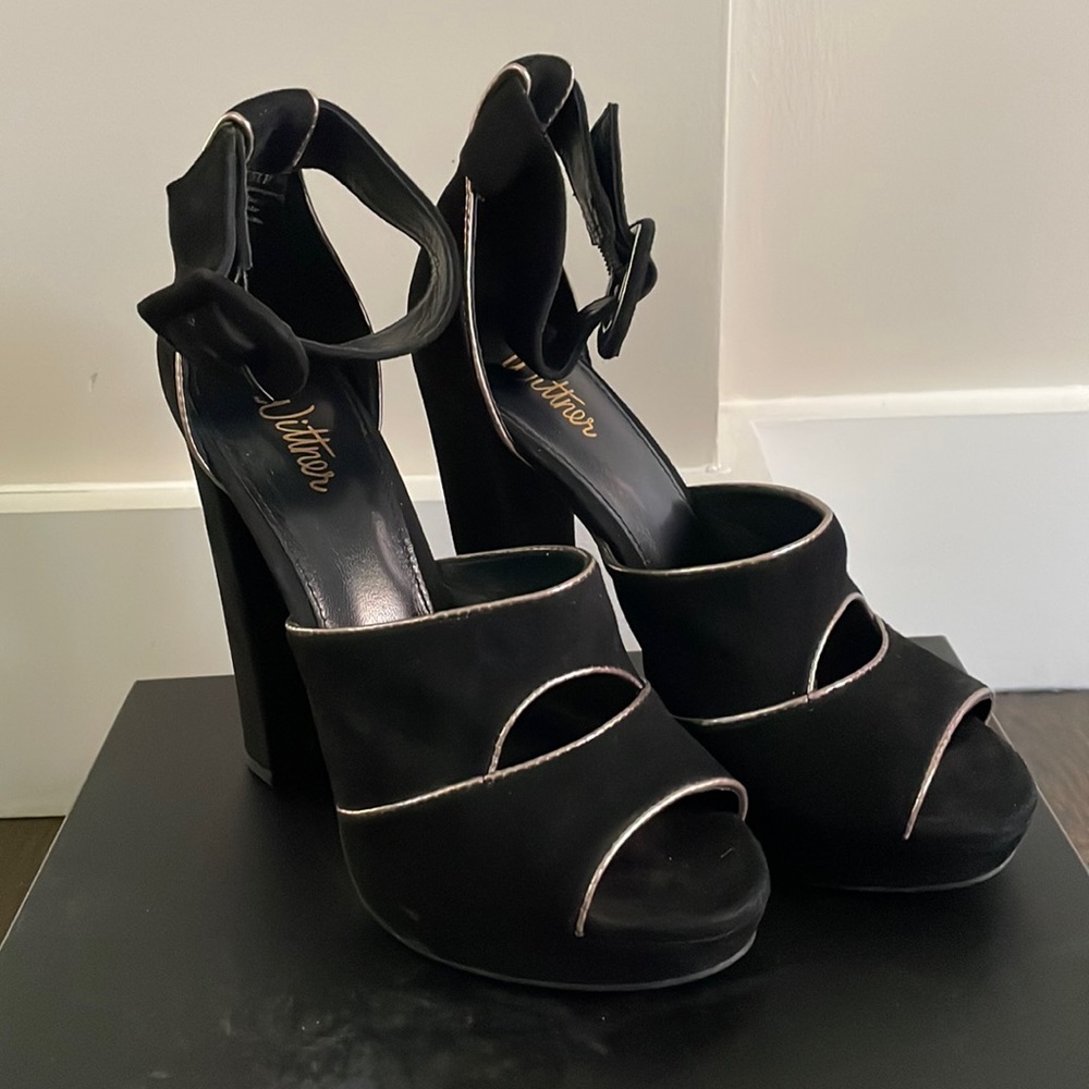 Wittner Black Suede High Heels w/ Buckle